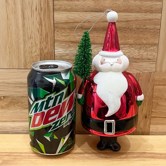 Retired 2005 Bath Body Works Flocked Santa with Brush Tree Blown Glass Ornament - Picture 4 of 10